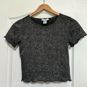 Urban Outfitters Black Silver metallic Lettuce Edge Stretchy Top Size XS